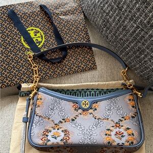 Tory Burch Brocade studio bag with Floral Embroidery
